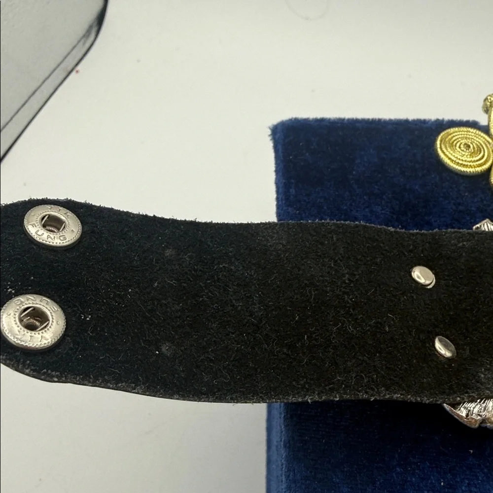 black faux leather statement cuff bracelet w/ centerpiece encrusted w/ crystals